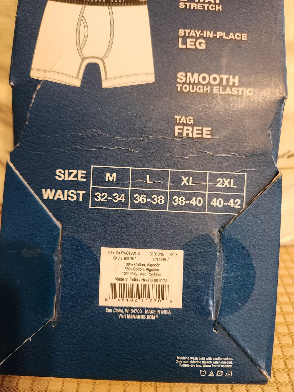 Rugged Wear Men's 3-Pack Cotton Boxer Briefs - Black, Navy, Heather Gray SIZE XL